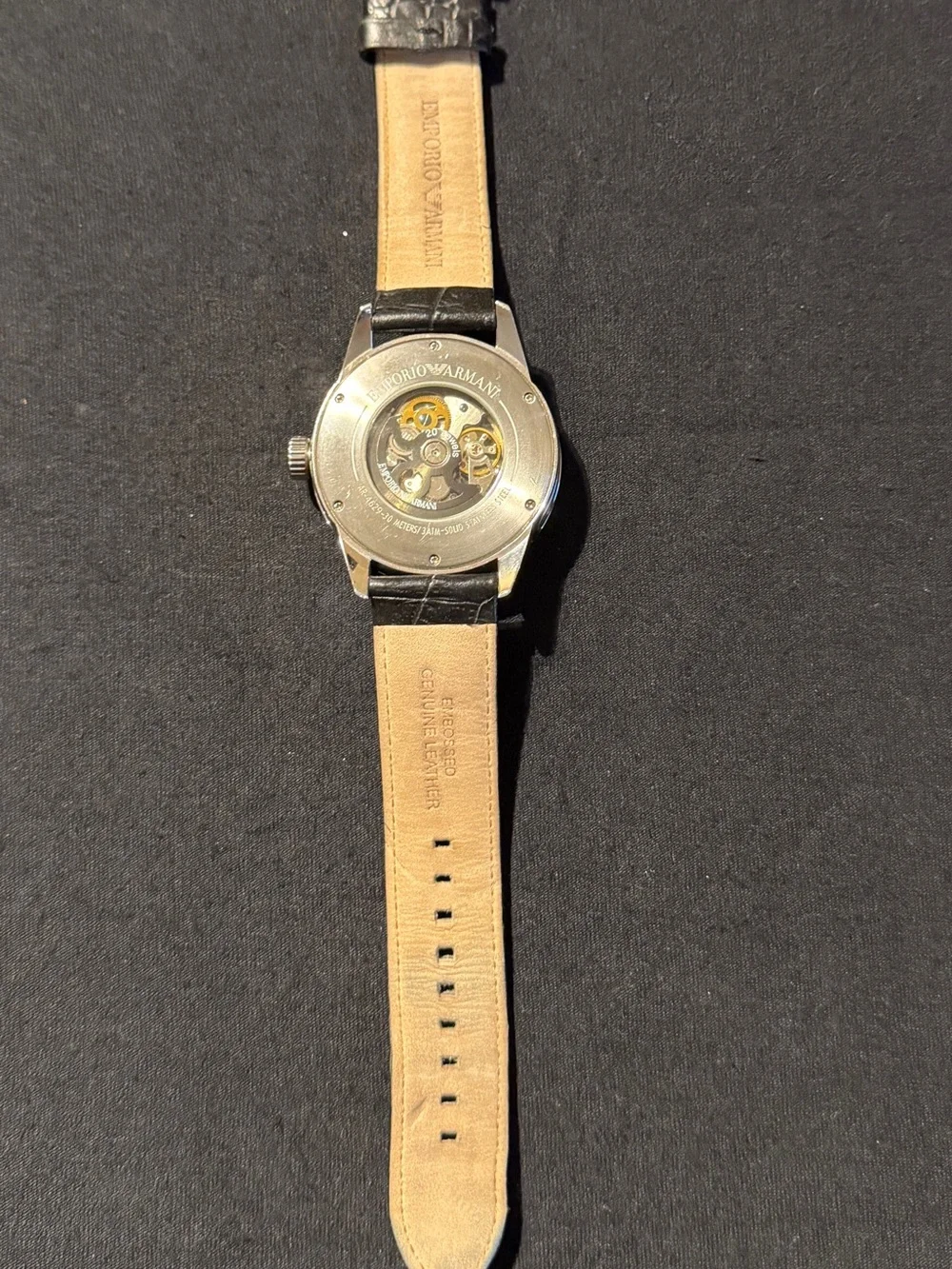 Emporio Armani AR4629 Automatic Skeleton Men’s Watch Black Leather Runs Great